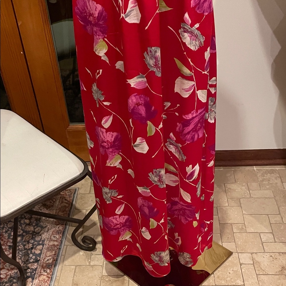Banana Republic Red and White Floral Dress XS EUC Maxi Lined Pockets - Picture 6 of 13